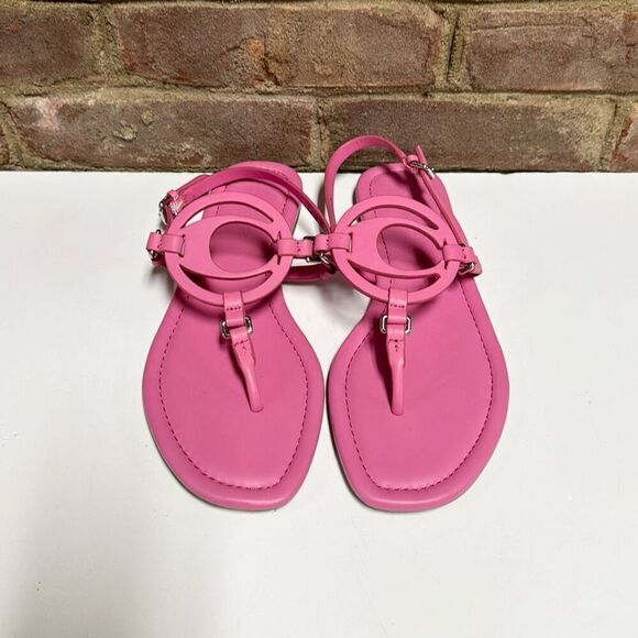 Coach Women’s Jeri Petunia Pink Leather Thong Sandals Size 9B NEW - Picture 3 of 9